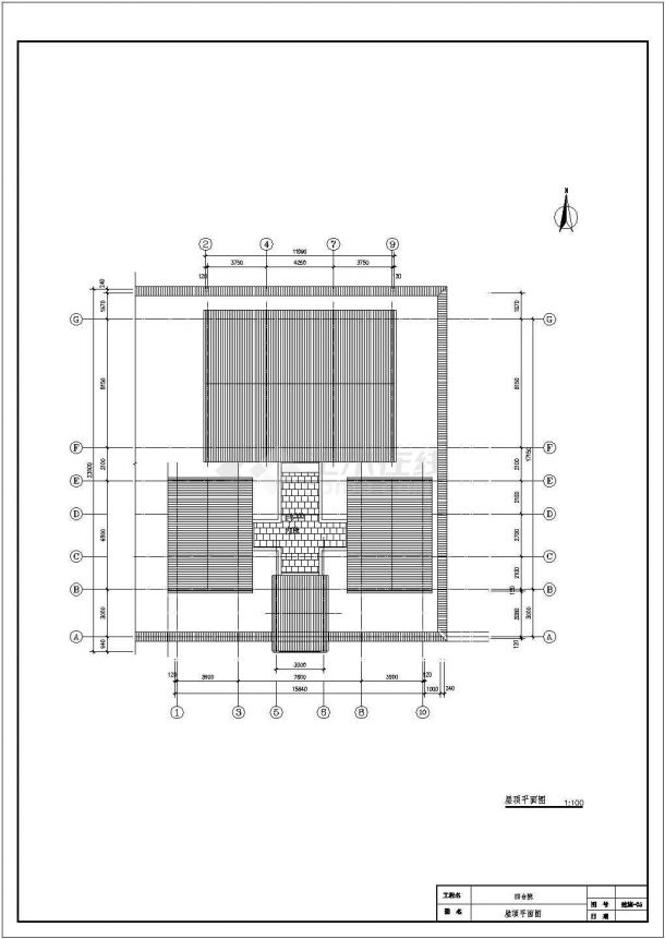 某长23米宽15.84米一层四合院CAD详细构造施工设计图-图一