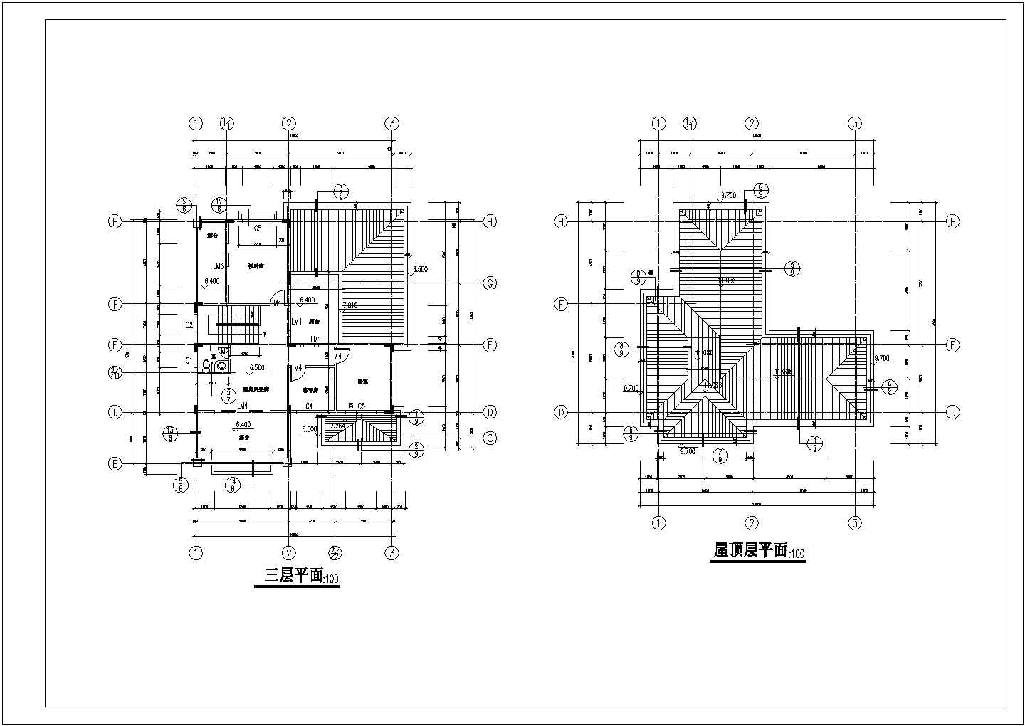 某深圳别墅全套CAD详细设计施工平面图