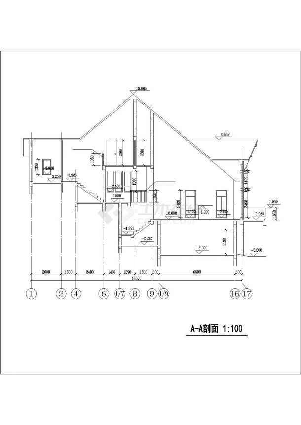 淄博市徐家村某2层砖混结构单体乡村别墅建筑设计CAD图纸（含车库层）-图二