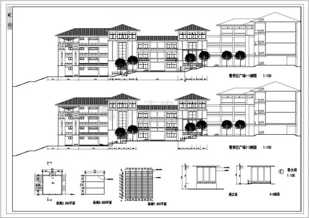 湖北某地学校教学楼广场环境基础CAD套图-图一