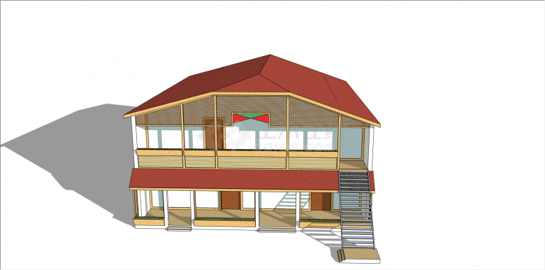 东南亚风格活动木板房su模型-图二