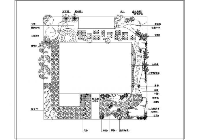 某别墅庭院景观绿化设计cad平面图_图1