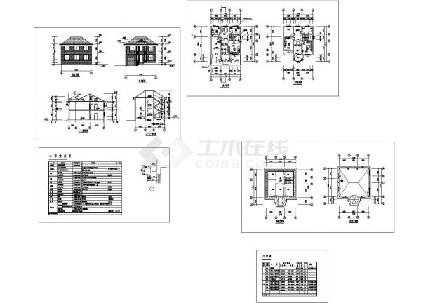 某二层混合结构简欧风格私人小别墅设计cad全套建施图纸（标注详细）-图一