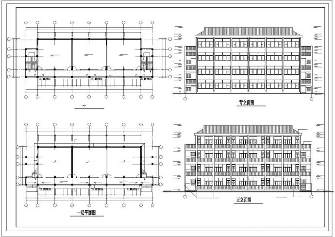 四层框架结构教学楼建筑施工cad图，共十六张_图1