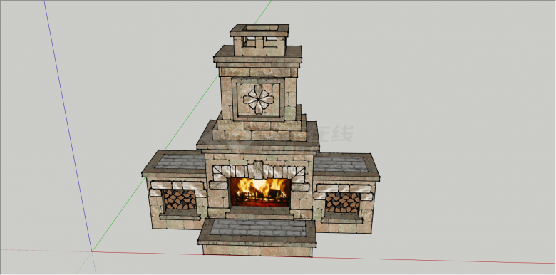 欧式石砖组合壁炉su模型-图一