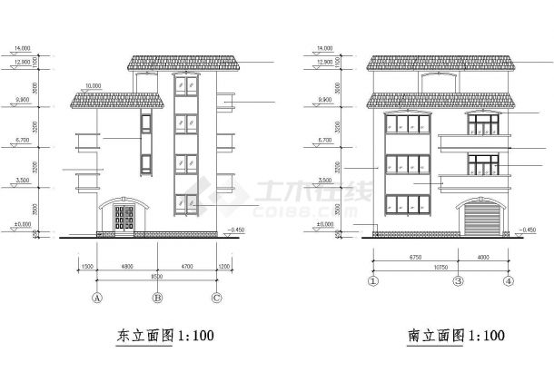 杭州市拱墅区某现代村镇3层砖混单体别墅建筑设计CAD图纸（含天面层）-图一