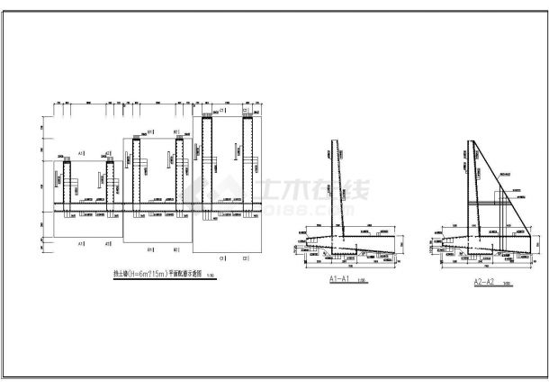 扶壁式钢筋混凝土挡土墙CAD建筑设计施工图-图二