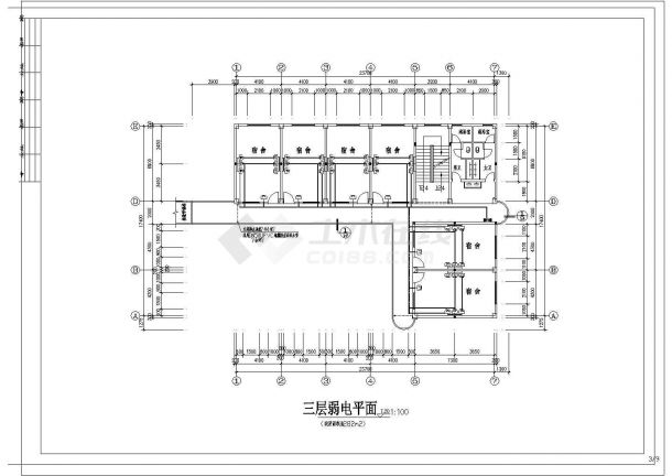 某三层学校教学楼强弱电设计cad全套电气施工图纸（含设计说明，共10张图）-图二