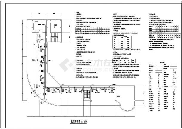 长51.45米 宽40.85米 11层营业厅宾馆综合楼水施【各层平面 自动喷洒给排水热水消火栓系统图 贮水池大样图】cad图纸-图一