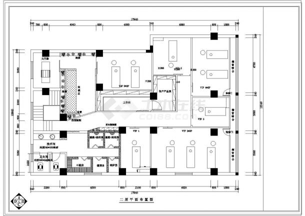 某美容院全套室内CAD设计施工图纸-图二