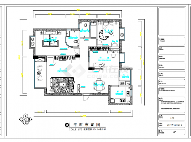 某地100平米现代三室两厅装修图CAD图纸-图一