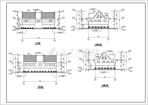 某长13.2米 宽8米 1层意大利风格公厕建筑CAD施工图【首层平面 天面平面 4个立面 2个剖面】-图二