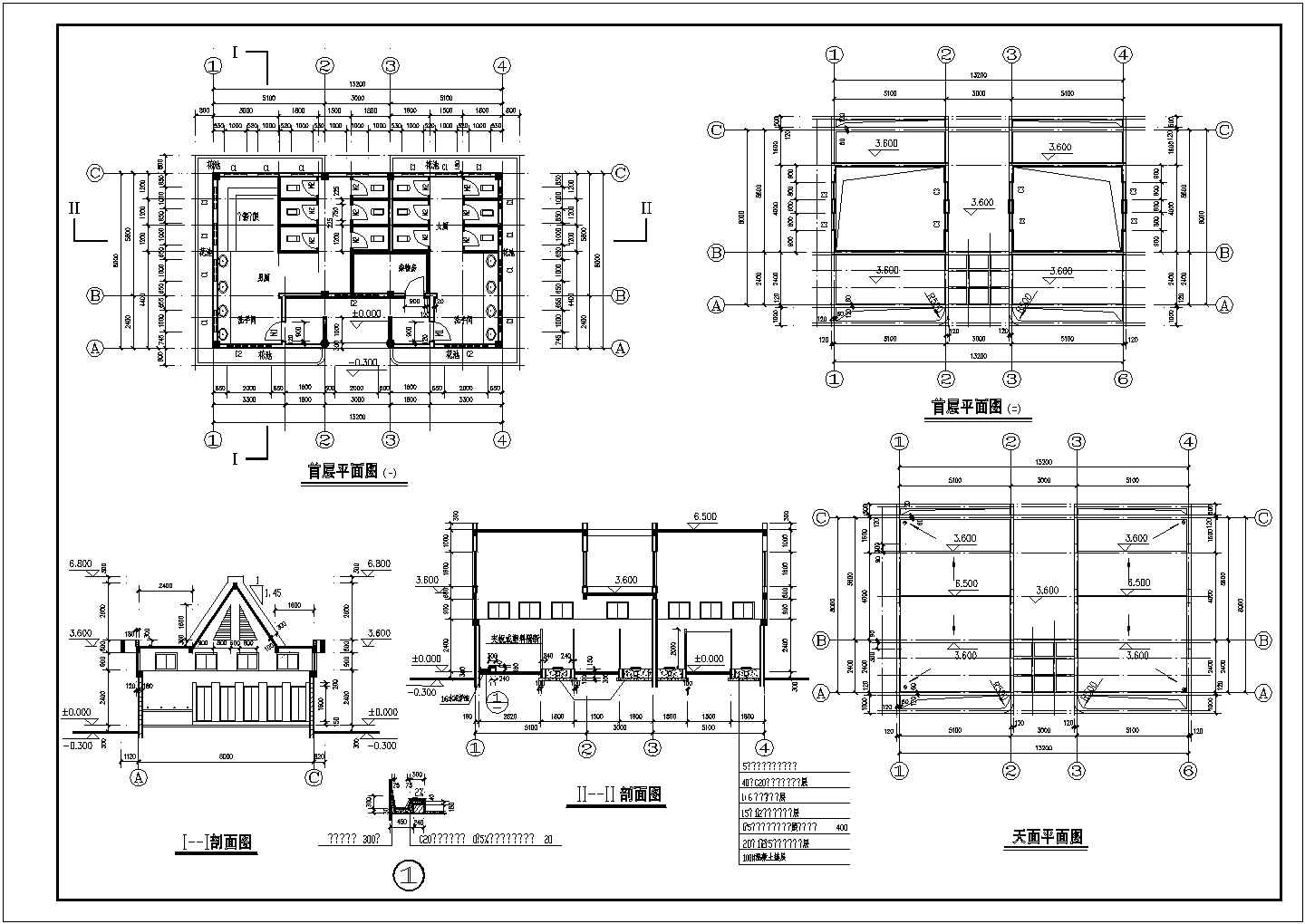某长13.2米 宽8米 1层意大利风格公厕建筑CAD施工图【首层平面 天面平面 4个立面 2个剖面】