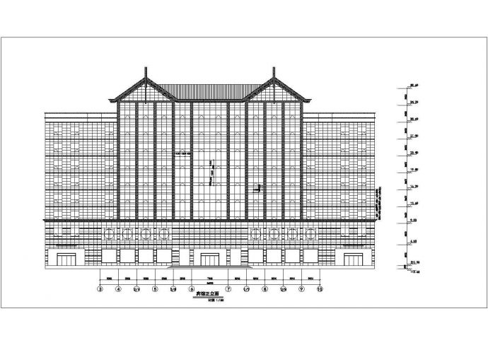 经典宾馆施工cad立面图_图1