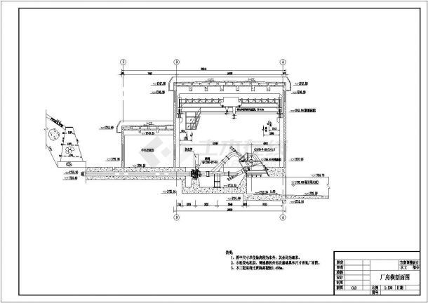 [云南]引水式电站厂房工程施工图CAD详细框架结构厂房布置图-图一