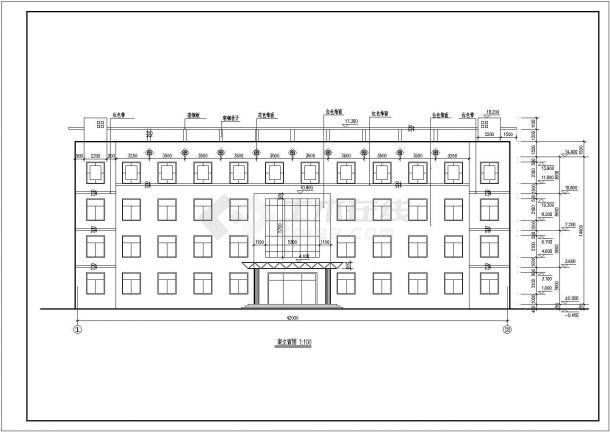 某城市瑞博中学四层砖混结构综合楼建筑工程设计cad图（含屋面排水平面图）-图一