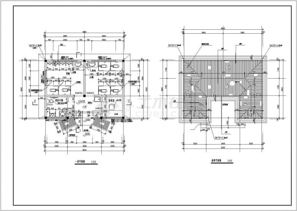 某长8米 宽5.9米 1层砖混结构CAD公厕建施【一层平面 屋顶平面 4个轴立面 2个剖面 花格窗立面详图 节点详图】-图二