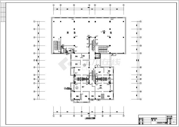 某长36.6米 宽33米 八层6167平米商住楼给排水CAD设计(各层给排水平面图 给排水消防系统图 总平)-图一