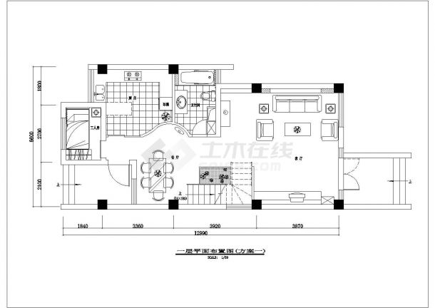 合肥市某别墅区3层简约型单体别墅全套平面设计CAD图纸（6套方案）-图一