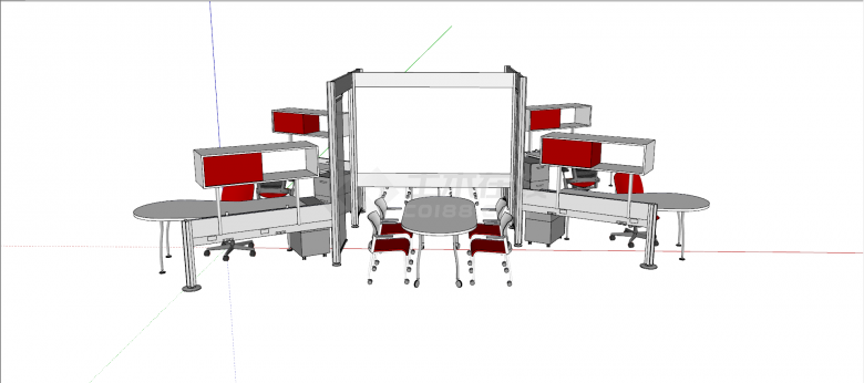 红白色塑木材质办公桌su模型-图一