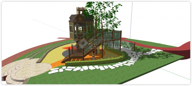 带绿色滑梯儿童空间木屋su模型-图二