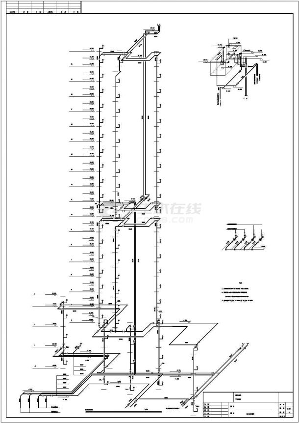 某长42.6米 宽14.1米 地下1地上20层商住楼给排水CAD设计（各层给排水平面图 给排水消火栓自动喷淋系统图 说明 卫生间泵房大样）-图一