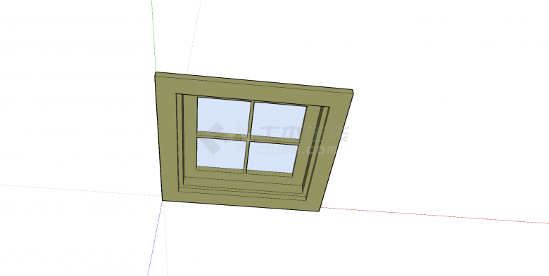 窗户绿色边框方形su模型-图二