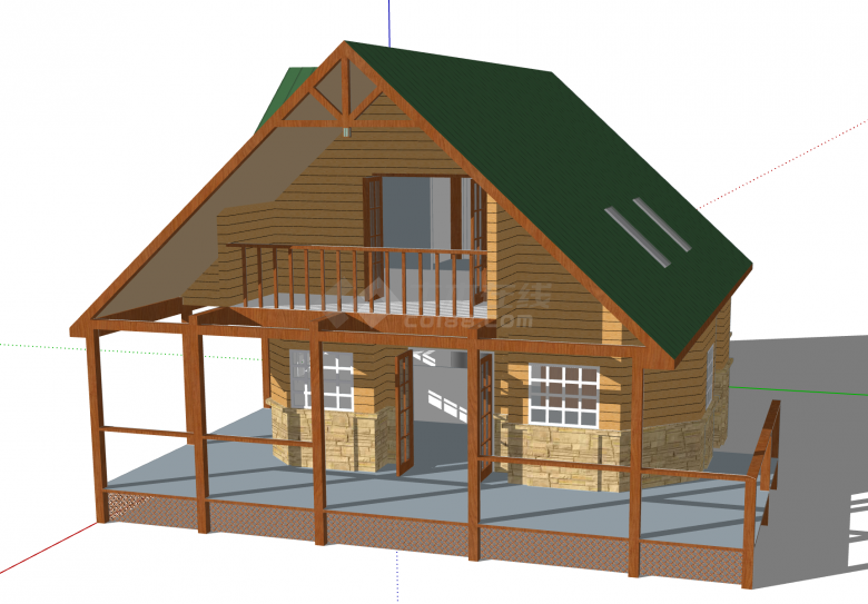  二层简约小木屋建筑su模型-图二