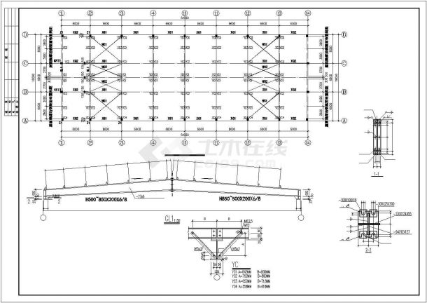 南方地区单层钢结构纺织品公司活动室结构CAD施工图-图一