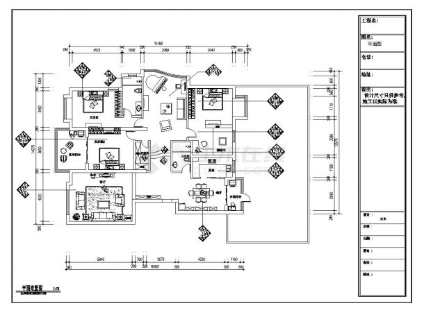 独创地中海风情三居室设计装修CAD施工图-图二