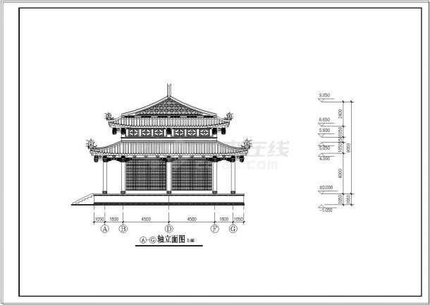 龙山寺平立面方案设计cad图-图二