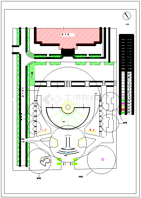某高校图书馆前广场绿化设计CAD全套建筑施工图纸（含设计说明）-图一