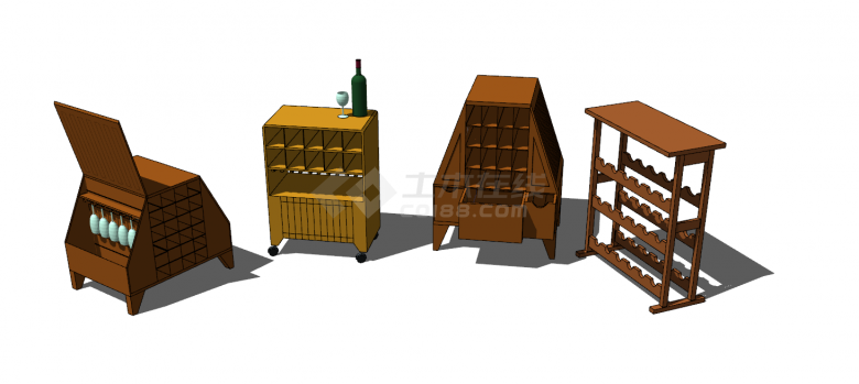 四个木质的酒柜组合su模型-图一