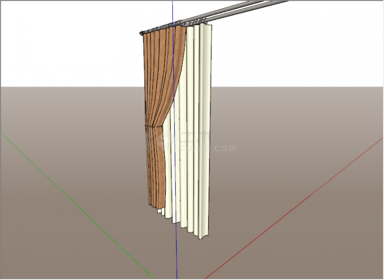 现代棕黄色简约窗帘su模型-图二