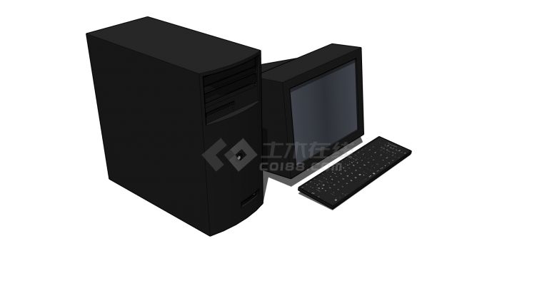 黑色老式台式主机和显示器组合su模型-图二