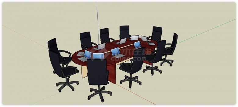 椭圆形中间镂空会议办公桌su模型-图一
