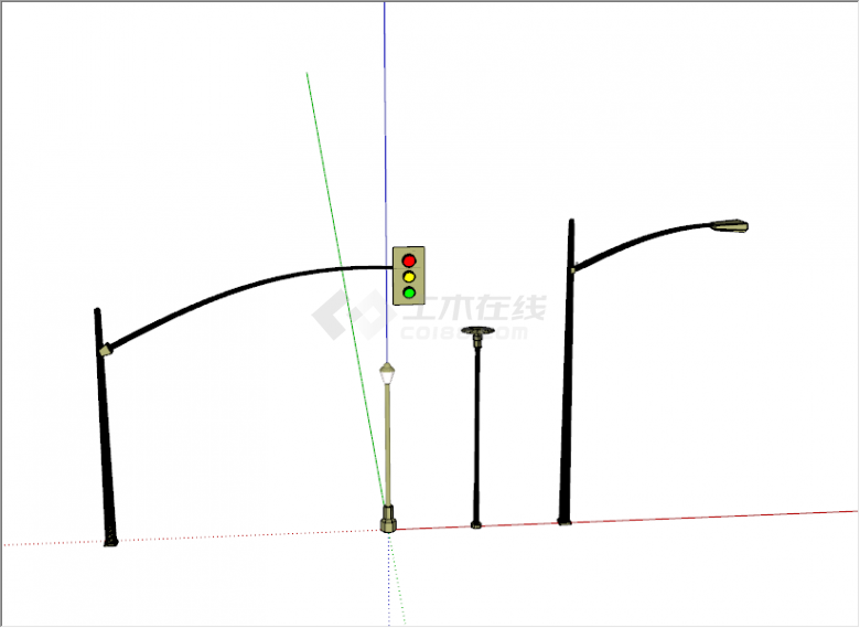 现代黑色细杆红绿灯路灯su模型-图一