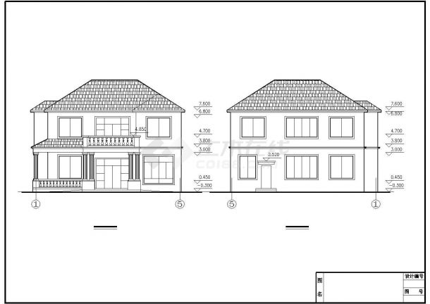 镇江市某村镇375平米2层框混结构独栋别墅建筑设计CAD图纸（含阁楼）-图一