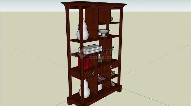 棕色的木质的酒水柜su模型-图二