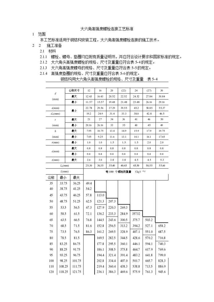 大六角高强度螺栓连接工艺标准施工方案-图一