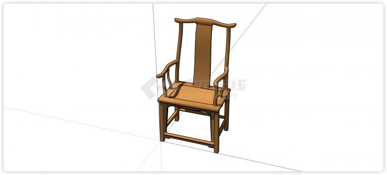 单板靠背木制太师椅su模型-图一