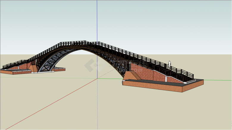 大型钢架构拱桥建筑su模型-图一