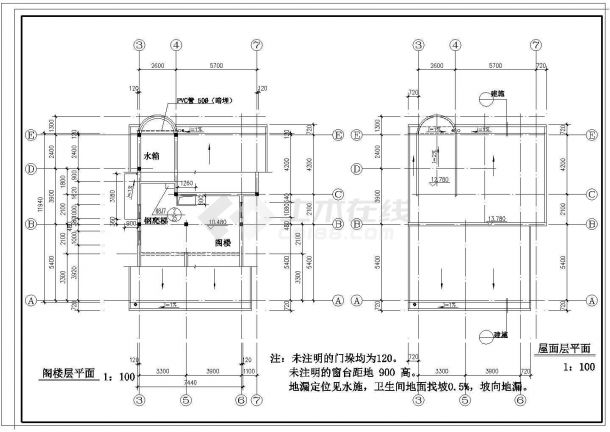 烟台市丹阳村某3层框混结构乡村别墅平立面设计CAD图纸（含阁楼）-图一