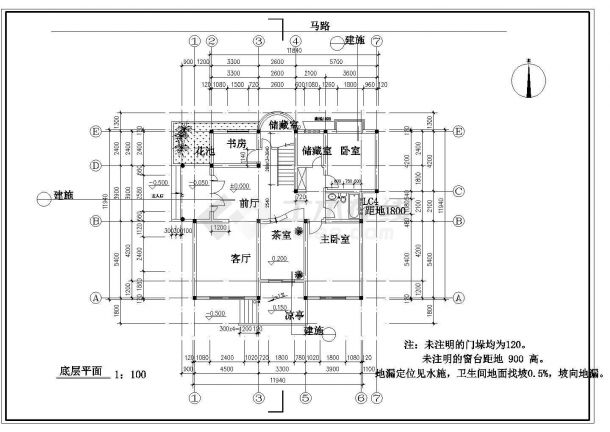 烟台市丹阳村某3层框混结构乡村别墅平立面设计CAD图纸（含阁楼）-图二
