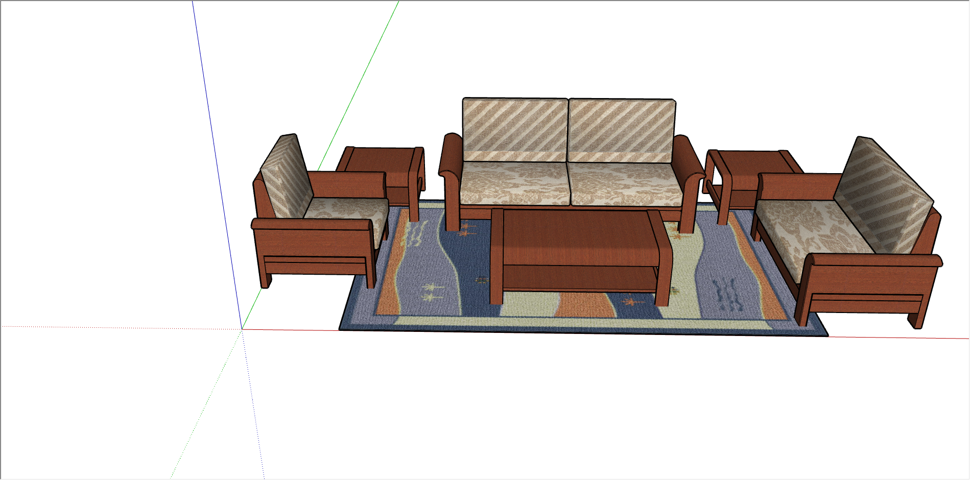 中式木制系沙发组合su模型