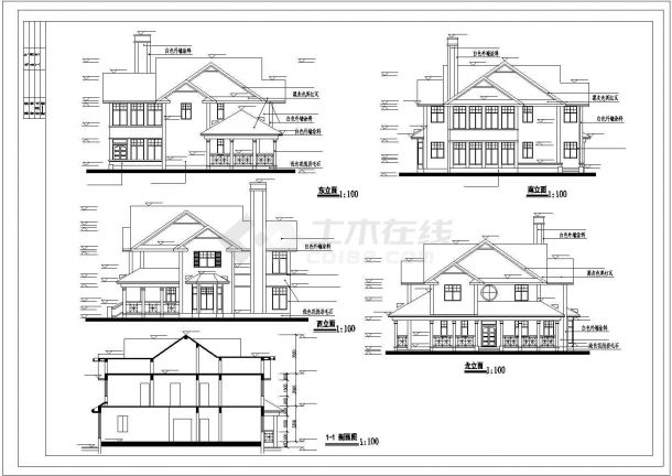 济南市某社区280平米两层砖混结构单体别墅建筑设计CAD图纸（含阁楼）-图二