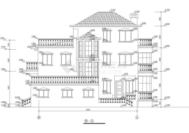 焦作市某村镇三层框架结构独栋别墅全套建筑设计CAD图纸（含地下室）-图二