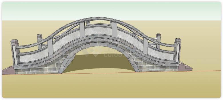 砖石底座弧线围栏拱桥su模型-图二