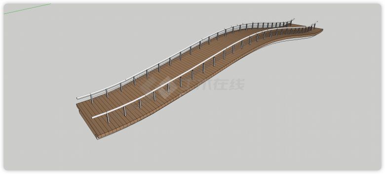 圆柱形扶手钢丝围栏木板桥面观景桥su模型-图二