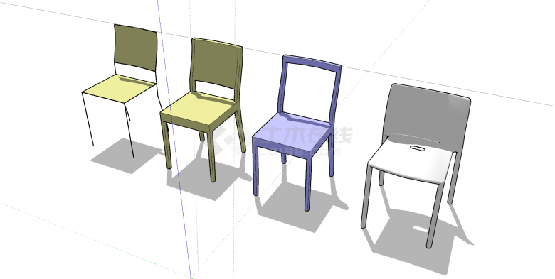桌椅老su模型彩色椅子组合-图一